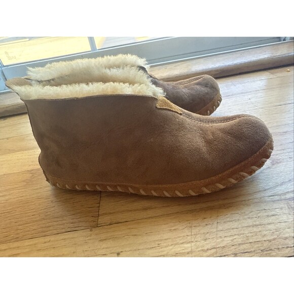 Vtg LL Bean WICKED GOOD Mocs Brown Suede Leather SHEARLING LODGE Chukka Slippers - Picture 5 of 7